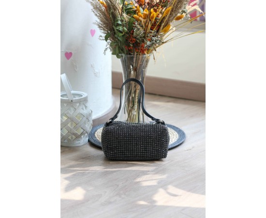 Siyah Özel Form Taşlı Abiye Çanta