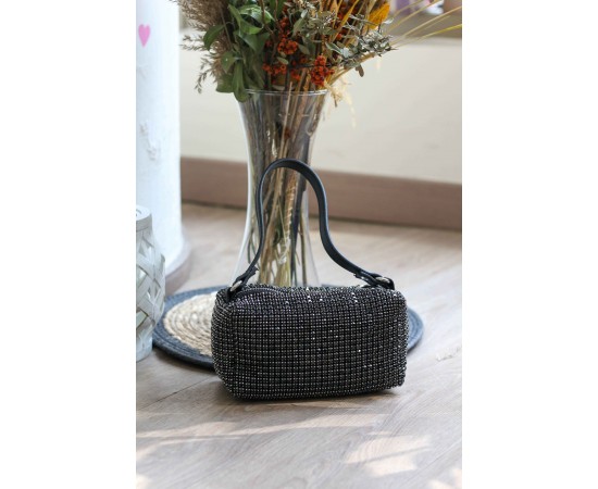 Siyah Özel Form Taşlı Abiye Çanta