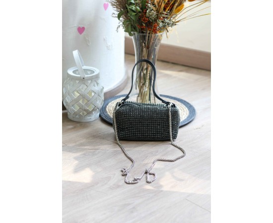 Siyah Özel Form Taşlı Abiye Çanta