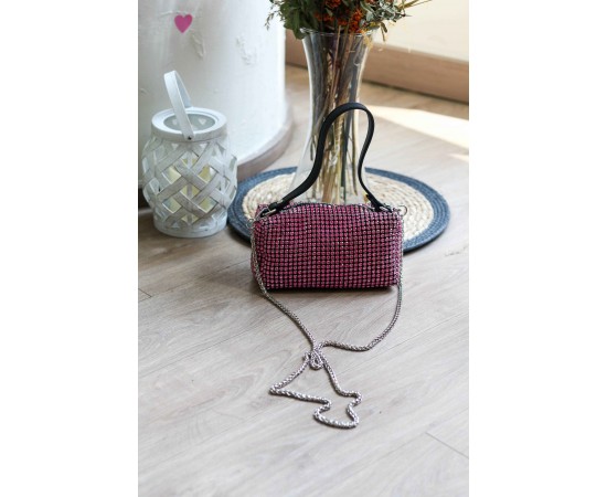 Fuşya Özel Form Taşlı Abiye Çanta Fuşya Özel Form Taşlı Abiye Çanta