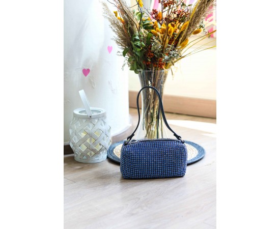 Mavi Özel Form Taşlı Abiye Çanta