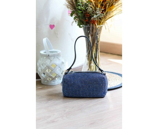 Mavi Özel Form Taşlı Abiye Çanta