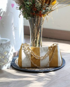 Hardal Sarısı İki Renk Baget Zincirli Çanta