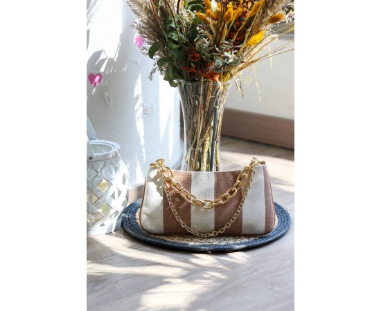 Vizon İki Renk Baget Zincirli Çanta