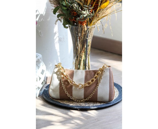 Vizon İki Renk Baget Zincirli Çanta