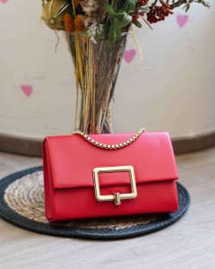 Kırmızı Gold Kare Tokalı Omuz Çantası 