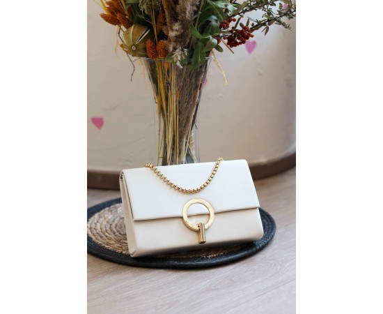 Krem Gold Yuvarlak Tokalı Omuz Çantası Krem Gold Yuvarlak Tokalı Omuz Çantası