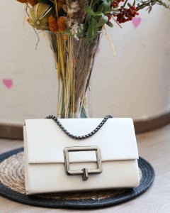 Krem Antrasit Kare Tokalı Omuz Çantası 