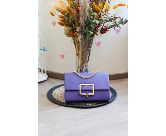 Mor Gold Kare Tokalı Omuz Çantası Mor Gold Kare Tokalı Omuz Çantası