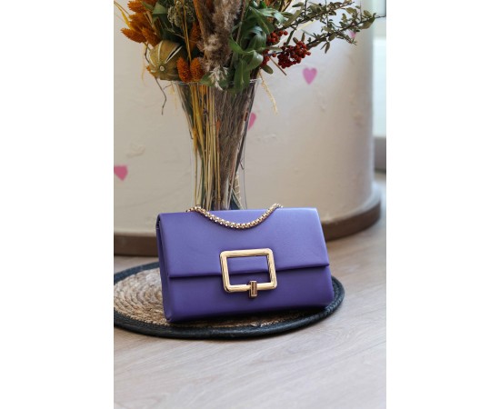 Mor Gold Kare Tokalı Omuz Çantası Mor Gold Kare Tokalı Omuz Çantası