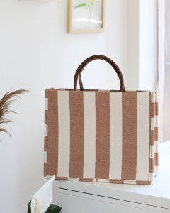 Kahve Keten Dokulu Çizgili Çanta Kahve Keten Dokulu Çizgili Çanta