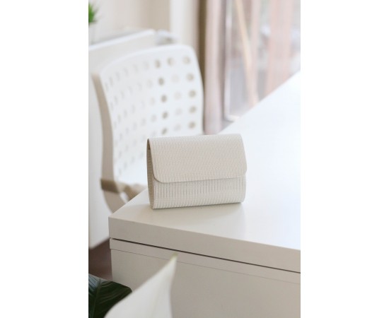 Sedefli Beyaz Simli Mini Çapraz Çanta