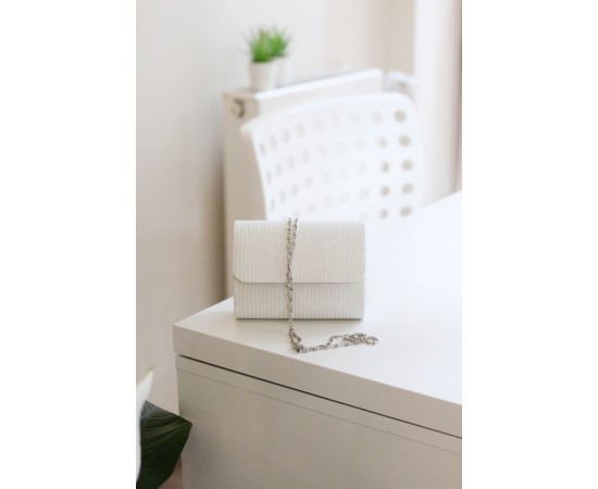 Sedefli Beyaz Simli Mini Çapraz Çanta