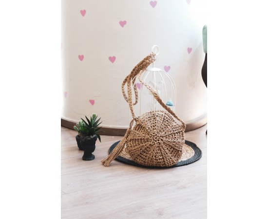 Camel Oval Püskül Detaylı Hasır Çanta