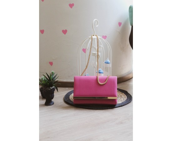 Fuşya Yumuşak Doku Gold Şerit Kalıp Omuz Çantası