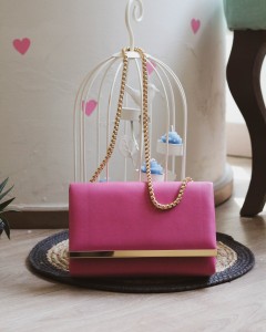 Fuşya Yumuşak Doku Gold Şerit Kalıp Omuz Çantası