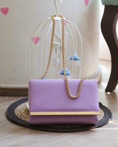 Lila Yumuşak Doku Gold Şerit Kalıp Omuz Çantası