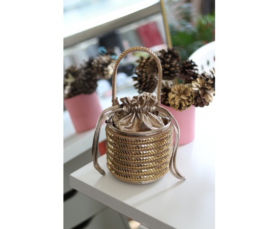 Kadın Gold Özel Form Çapraz Taş İşleme Abiye Çanta