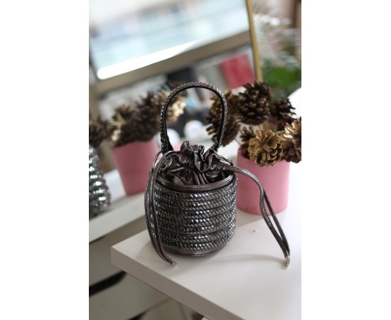 Kadın Platin Özel Form Çapraz Taş İşleme Abiye Çanta