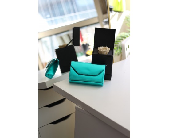 Kadın Turkuaz Parlak Mini Omuz Çantası