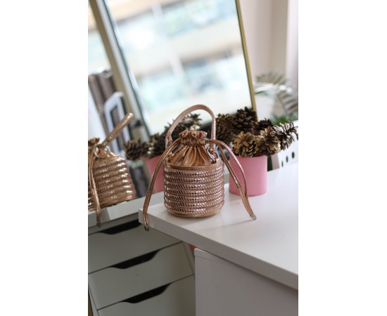 Kadın Rose Özel Form Çapraz Taş İşleme Abiye Çanta