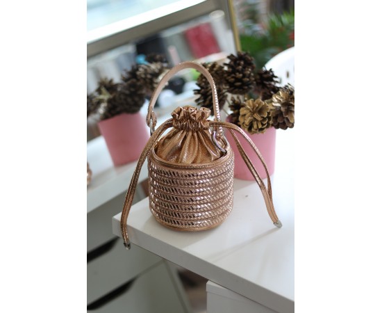 Kadın Rose Özel Form Çapraz Taş İşleme Abiye Çanta