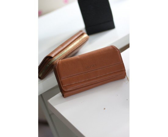 Kadın Taba Klişe Detaylı Büyük Boy Kartlıklı Cüzdan 