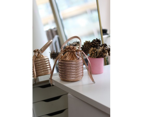 Kadın Rose Özel Form Çapraz Taş İşleme Abiye Çanta