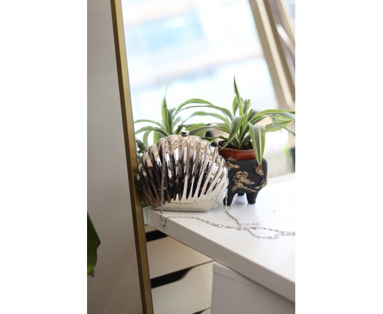 Kadın Silver İstiridye Formlu Zincir Detaylı Abiye Çanta