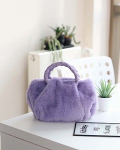 Lila Peluş Örgü Sap El & Omuz Çantası 