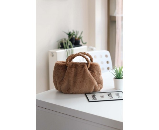 Vizon Peluş Örgü Sap El & Omuz Çantası 