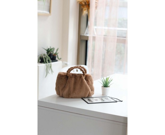 Vizon Peluş Örgü Sap El & Omuz Çantası 