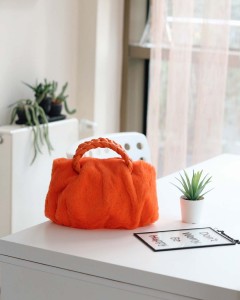 Turuncu Peluş Örgü Sap El & Omuz Çantası 