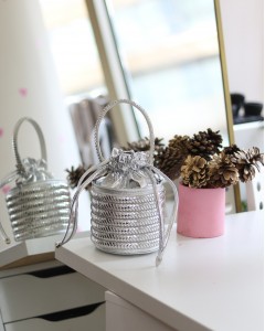 Kadın Silver Özel Form Çapraz Taş İşleme Abiye Çanta