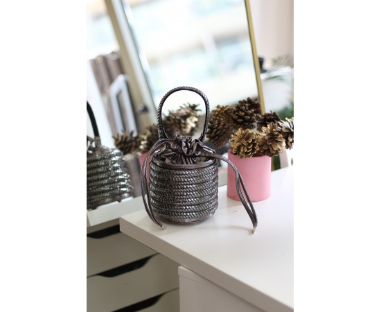 Kadın Platin Özel Form Çapraz Taş İşleme Abiye Çanta