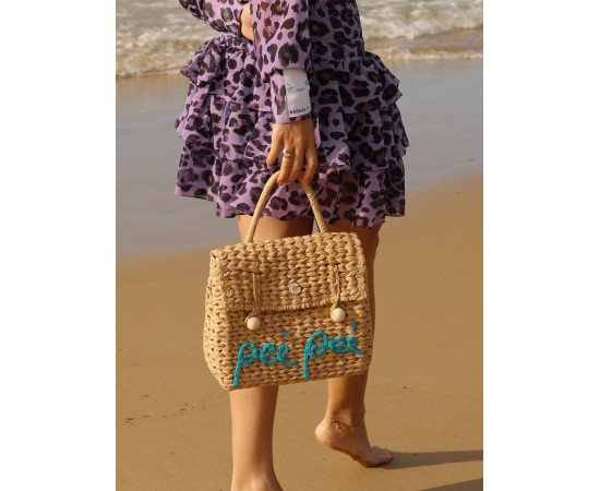 Camel Papatya Aksesuarlı Yazı İşleme Hasır El Çantası