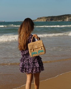 Camel Papatya Aksesuarlı Yazı İşleme Hasır El Çantası