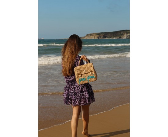 Camel Papatya Aksesuarlı Yazı İşleme Hasır El Çantası