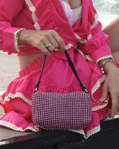 Fuşya Özel Form Taş İşleme El & Omuz Çantası