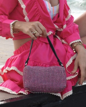 Fuşya Özel Form Taş İşleme El & Omuz Çantası