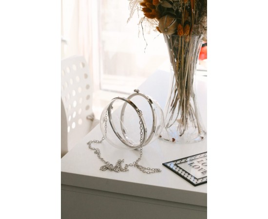 Şeffaf Küre Form Silver Abiye Çanta Şeffaf Küre Form Silver Abiye Çanta