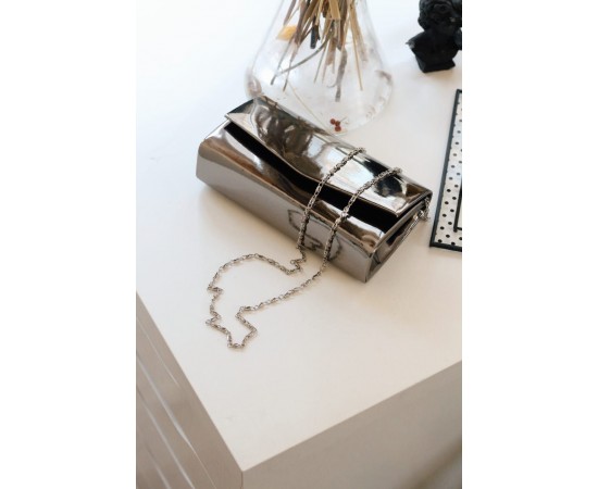 Platin Rugan Dikdörtgen Form Abiye Çanta