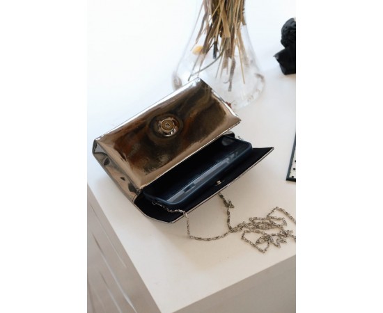 Platin Rugan Dikdörtgen Form Abiye Çanta