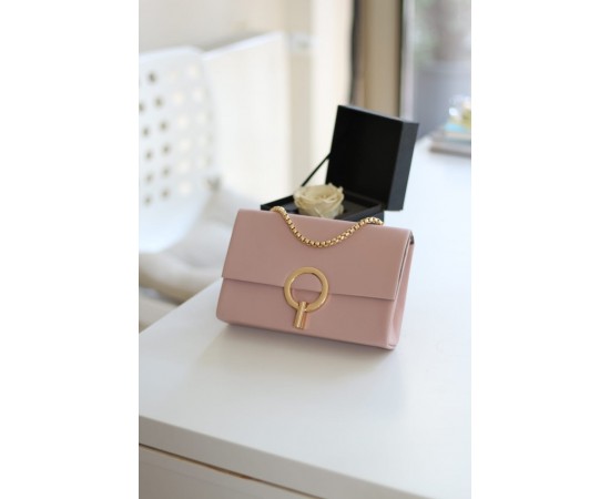 Pudra Yuvarlak Tokalı Omuz Çantası