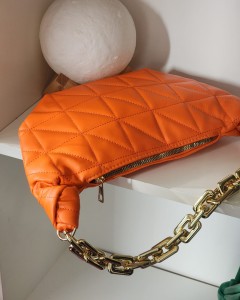 Turuncu Baklava Desenli Zincirli El Çantası