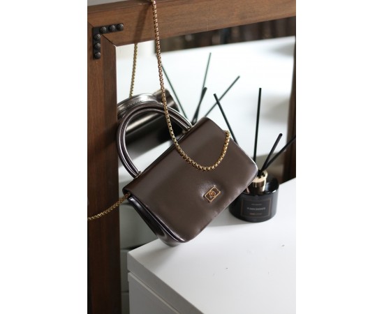 Kadın Platin Parlak Renkli Zincir Detaylı El Çantası 