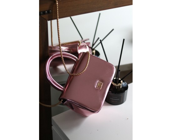 Kadın Pudra Parlak Renkli Zincir Detaylı El Çantası 