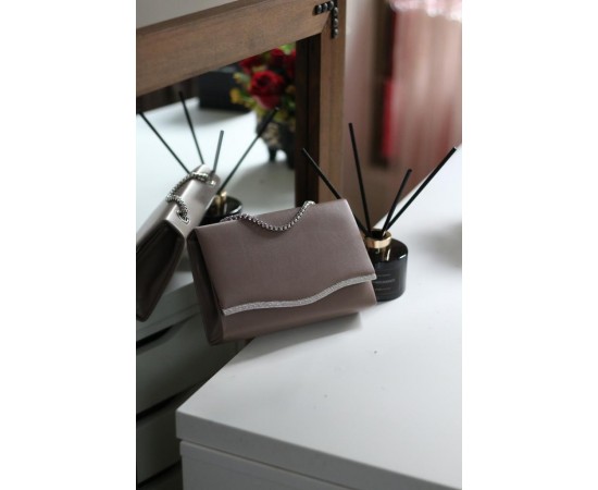 Kadın Vizon Taş Şeritli Omuz Çantası 