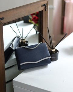 Kadın Lacivert Taş Şeritli Omuz Çantası 