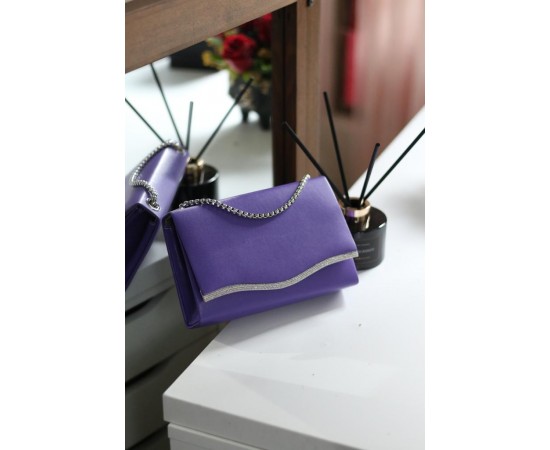 Kadın Mor Taş Şeritli Omuz Çantası 